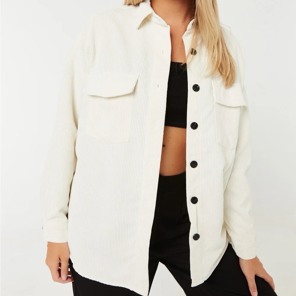 Oversized Corduroy Shacket - White/Cream